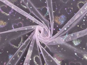 Premium Holographic AB Heart & Star Tulle Fabric - Soft Elastic Mesh by the Metre
