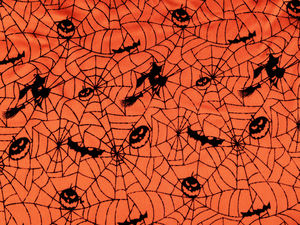 Premium Halloween Motif Decorative Satin Fabric - Smooth Flowing Material with Soft Velvet Print for Costumes, Table Settings, and Crafts