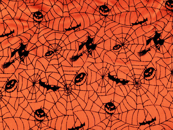 Premium Halloween Motif Decorative Satin Fabric - Smooth Flowing Material with Soft Velvet Print for Costumes, Table Settings, and Crafts