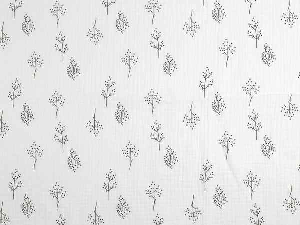 Premium Double Gauze Muslin Fabric - Twigs Pattern (Off White)
