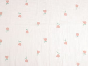 Premium Tulip Print Single-Ply Muslin Gauze Fabric - Off White
