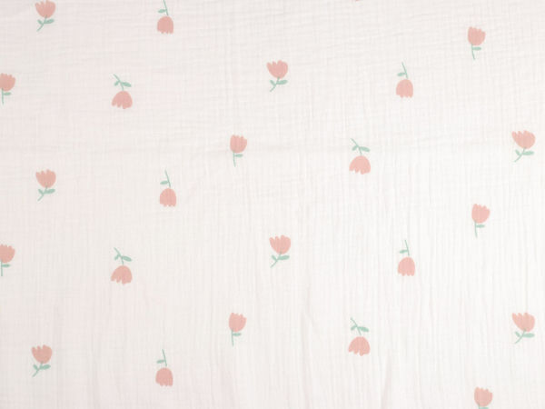 Premium Tulip Print Single-Ply Muslin Gauze Fabric - Off White