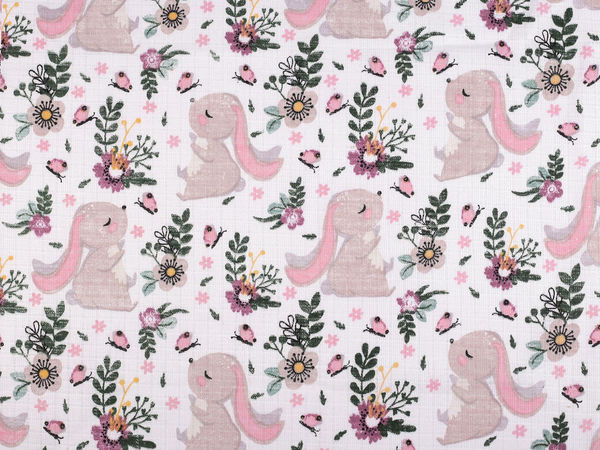 Premium Double-Layer Cotton Muslin Fabric - Cute Rabbit Pattern for Baby Diapers, Canopies & Accessories