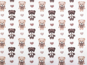 Premium Teddy Bear Print Cotton Canvas Fabric for Children's Bedding & DIY Crafts