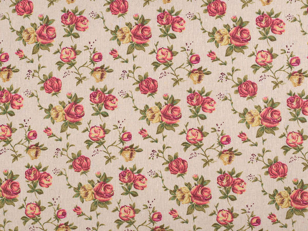 Premium Rose Floral Cotton Canvas Fabric - Coarse Linen-Imitation Weave for Home Decor and Sewing Projects
