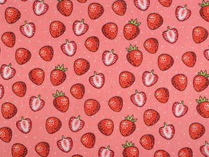 Premium Pink Cotton-Linen Imitation Canvas Fabric with Strawberry Pattern - Coarse Weave for Home Decor & Crafting