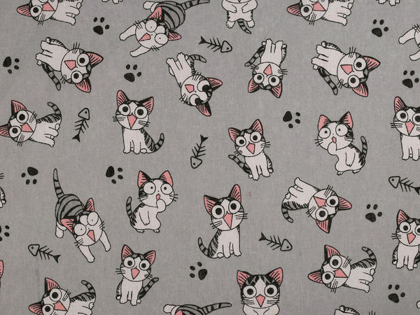 Premium Linen-Imitation Cotton Canvas Fabric with Playful Cat Motif - Heavyweight Craft & Sewing Material