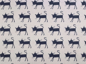 Premium Coarse Linen-Imitation Canvas Fabric with Playful Cat Motif - Durable Sewing Material for Home Decor & DIY Crafts, Burlap Dark Blue