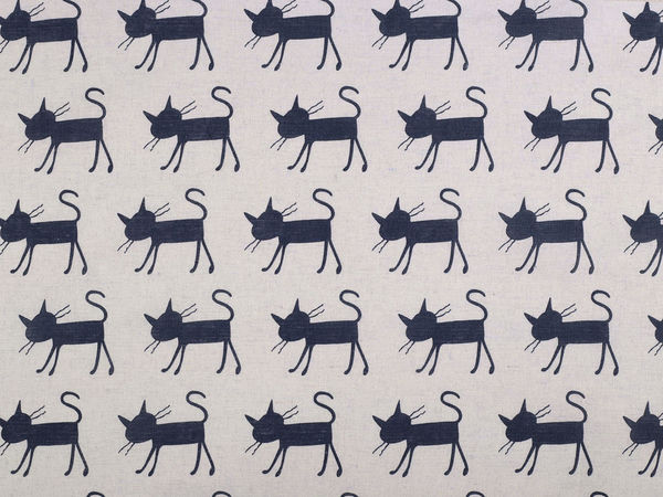 Premium Coarse Linen-Imitation Canvas Fabric with Playful Cat Motif - Durable Sewing Material for Home Decor & DIY Crafts, Burlap Dark Blue