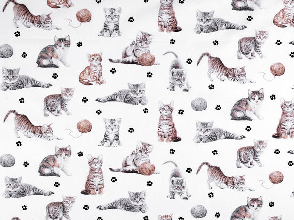 Premium Cat Motif Cotton Canvas Fabric - Playful Children's Pattern for Bedding, Decor & Sewing Crafts