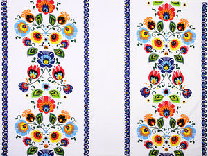 Premium Folklore Motif Cotton Canvas Fabric - Floral & Botanical Pattern for Home Decor, Upholstery & Table Linens
