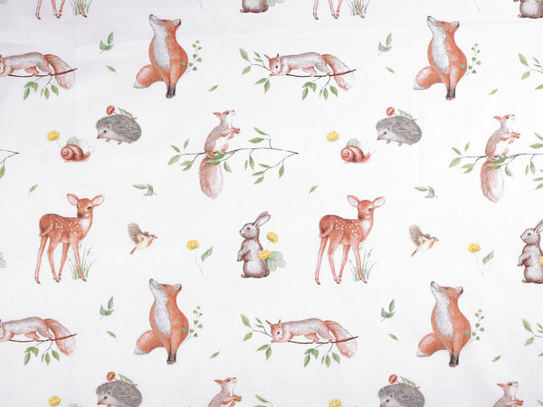 Premium Cotton Canvas Fabric with Forest Animals Print - High-Quality Sewing & Craft Material