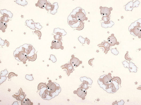 Premium Cotton Flannel Fabric with Teddy Bear Print - Soft, Warm Sewing Material for Pajamas, Sheets, and Apparel