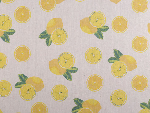 Premium Lemon Print Cotton Fabric – Linen-Imitation Canvas Weave