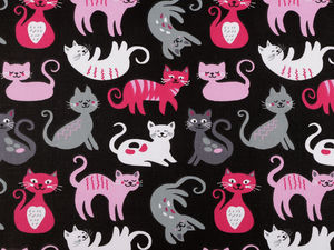 Premium Cat Print Cotton Canvas Fabric - Playful Children's Motifs & Home Decor