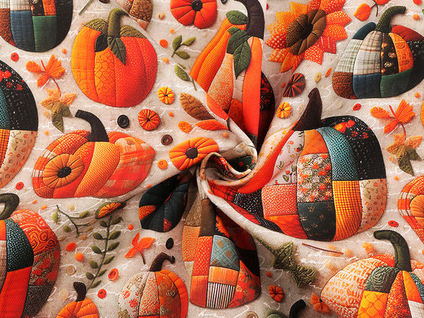 Premium Autumn Pumpkin Digital Print Cotton Canvas Fabric - High-Quality Floral & Botanical Motif for Sewing, Home Decor & DIY Crafts