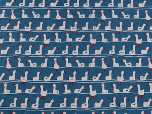 Premium Blue Goose Print Linen-Look Polycotton Fabric - Decorative Yardage for Home Decor and Crafts