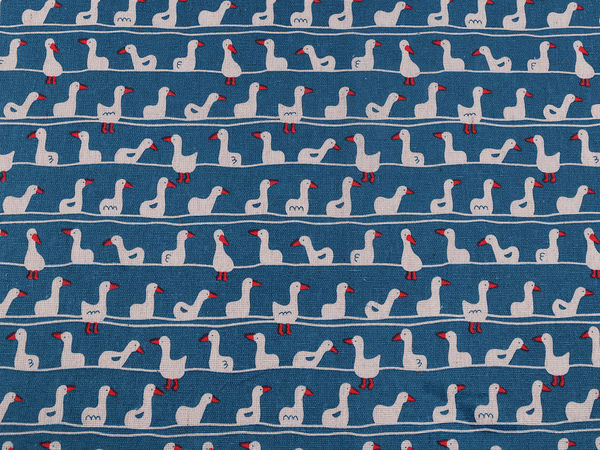 Premium Blue Goose Print Linen-Look Polycotton Fabric - Decorative Yardage for Home Decor and Crafts