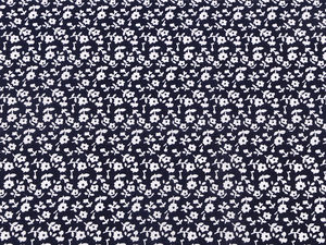 Premium Dark Blue Floral Cotton Canvas Fabric - Indigo Blueprint Style Small Flowers