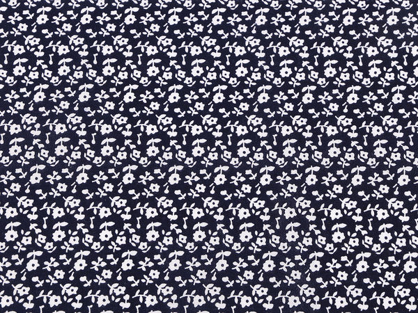 Premium Dark Blue Floral Cotton Canvas Fabric - Indigo Blueprint Style Small Flowers