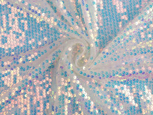 Premium Off White AB Sequined Tulle Fabric - Iridescent Stretch Mesh for Dancewear and Costumes