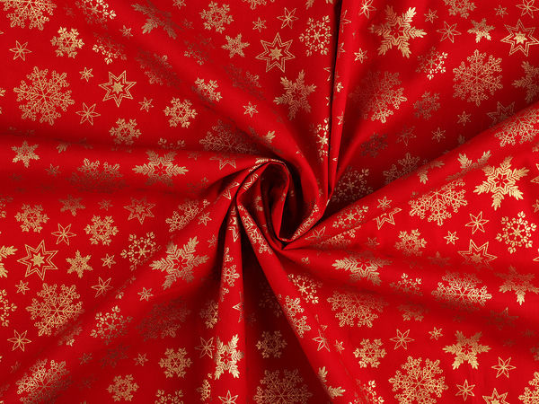 Premium Christmas Cotton Canvas & Poplin Fabric with Metallic Snowflake Details