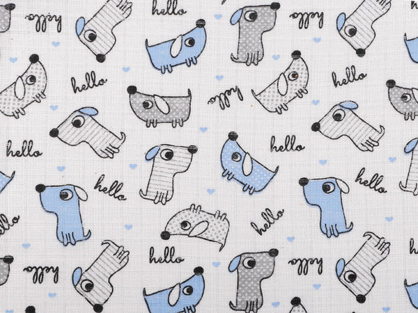 Premium 2-Layer Cotton Muslin Fabric (White, Playful Dog Print) – Breathable Double-Gauze Cloth for Sewing Baby Diapers, Bibs, and Canopies