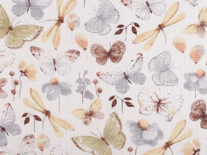 Premium Double-Layer Cotton Muslin Fabric, Elegant Butterfly Print - Ultra-Soft & Breathable for Baby Essentials, Diapers, and Canopies
