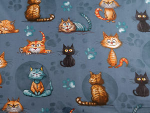 Premium Cotton Canvas Fabric with Playful Cat Motif - Durable Cotton Blend Material for Sewing, Home Decor, and Accessories