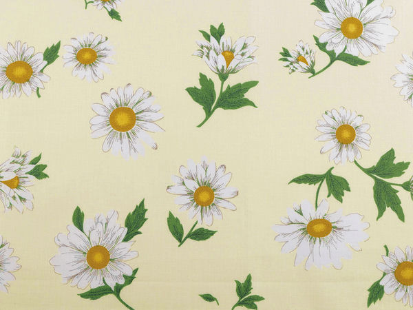 Premium Daisy Floral Print Cotton Canvas Fabric - Creamy Light
