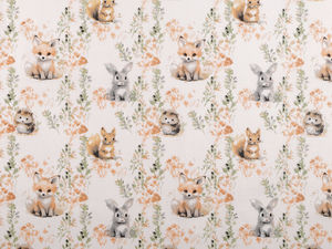 Premium Cotton Canvas Fabric with Cute Animal Motifs - 959 White