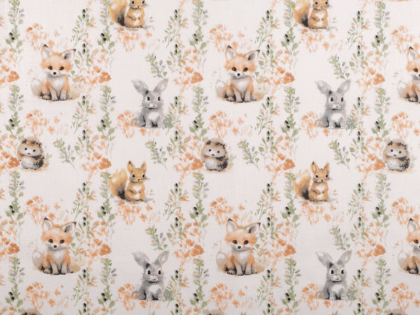 Premium Cotton Canvas Fabric with Cute Animal Motifs - 959 White