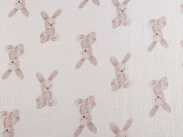 Premium Bunny Print Double Gauze Muslin Fabric - Light, Breathable, & Durable Two-Layer Cotton Cloth for Apparel, Blankets, & Baby Essentials