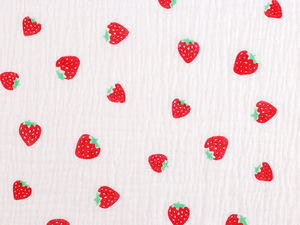 Premium Strawberry Print Double Gauze Muslin Fabric - Lightweight & Breathable