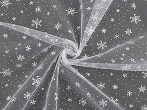 Snowflake Print Christmas Tulle Fabric by the Metre - Soft Stretch Mesh for Veils, Skirts, Costumes & Winter Decor