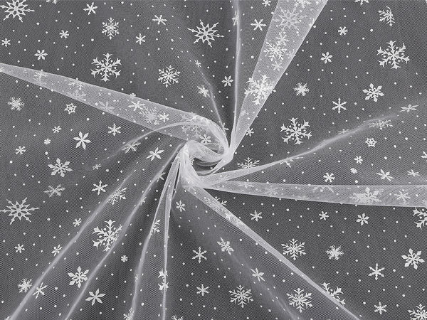Snowflake Print Christmas Tulle Fabric by the Metre - Soft Stretch Mesh for Veils, Skirts, Costumes & Winter Decor