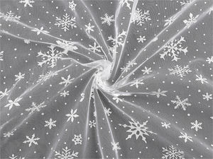 White Snowflake Print Tulle Fabric - Premium Soft Christmas Mesh for Veils, Skirts & Winter Decor (Sold by the Metre)