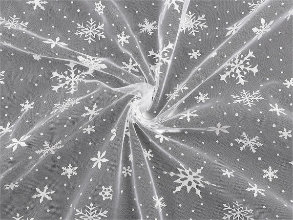 White Snowflake Print Tulle Fabric - Premium Soft Christmas Mesh for Veils, Skirts & Winter Decor (Sold by the Metre)