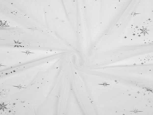 Premium Double-Sided Snowflake Print Tulle Fabric by the Metre - Soft Mesh for Skirts, Costumes, and Festive Decor