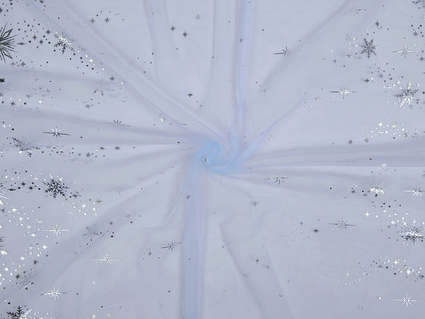 Premium Double-Sided Snowflake Print Tulle Fabric by the Metre - Soft Mesh for Skirts, Costumes, and Festive Decor