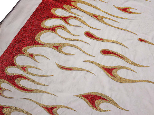 Premium Black Glitter Flame Printed Tulle Fabric by the Metre - Soft Shimmering Mesh for Costumes and Dressmaking