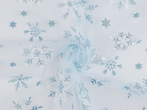 Premium Light Blue Snowflake Glitter Tulle Fabric by the Metre