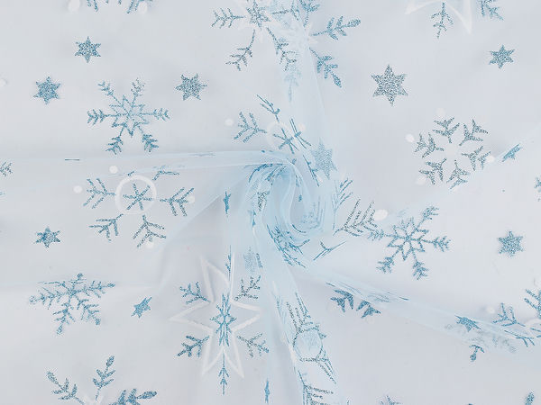 Premium Light Blue Snowflake Glitter Tulle Fabric by the Metre