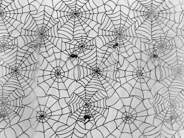 Premium Black Spider Web Tulle Netting Fabric - Lightweight Glossy Print for Halloween Costumes, Skirts, & Gothic Decor (Sold per Metre)