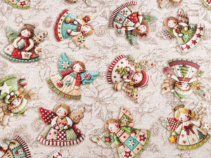 Premium Angel Print Christmas Fabric - Half Panama Weave for Holiday Home Decor, Tablecloths, and Cushions