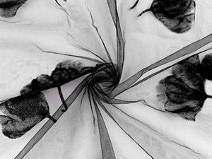 Premium Black Ginkgo Leaf Velvet Flocked Tulle Fabric - Elegant Dressmaking & Apparel Material (Sold per Metre)