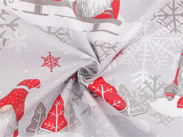 Premium Christmas Elf Cotton Canvas Fabric - Light Grey Holiday Sewing & Craft Material