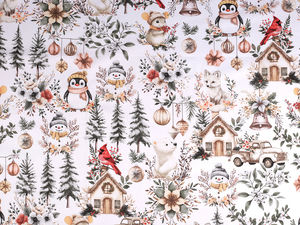 Premium White Christmas Cotton Fabric Canvas - Festive Holiday Sewing Textile