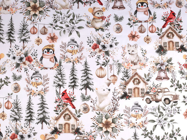 Premium White Christmas Cotton Fabric Canvas - Festive Holiday Sewing Textile