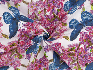 Premium Floral and Butterfly Cotton Canvas Fabric (220cm Extra-Wide) for Home Decor, Bedding, and Crafts